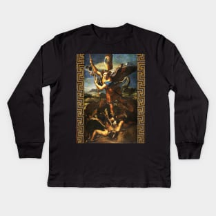 St Michael Archangel Vanguishing Satan by Raffaello Sanzio Kids Long Sleeve T-Shirt